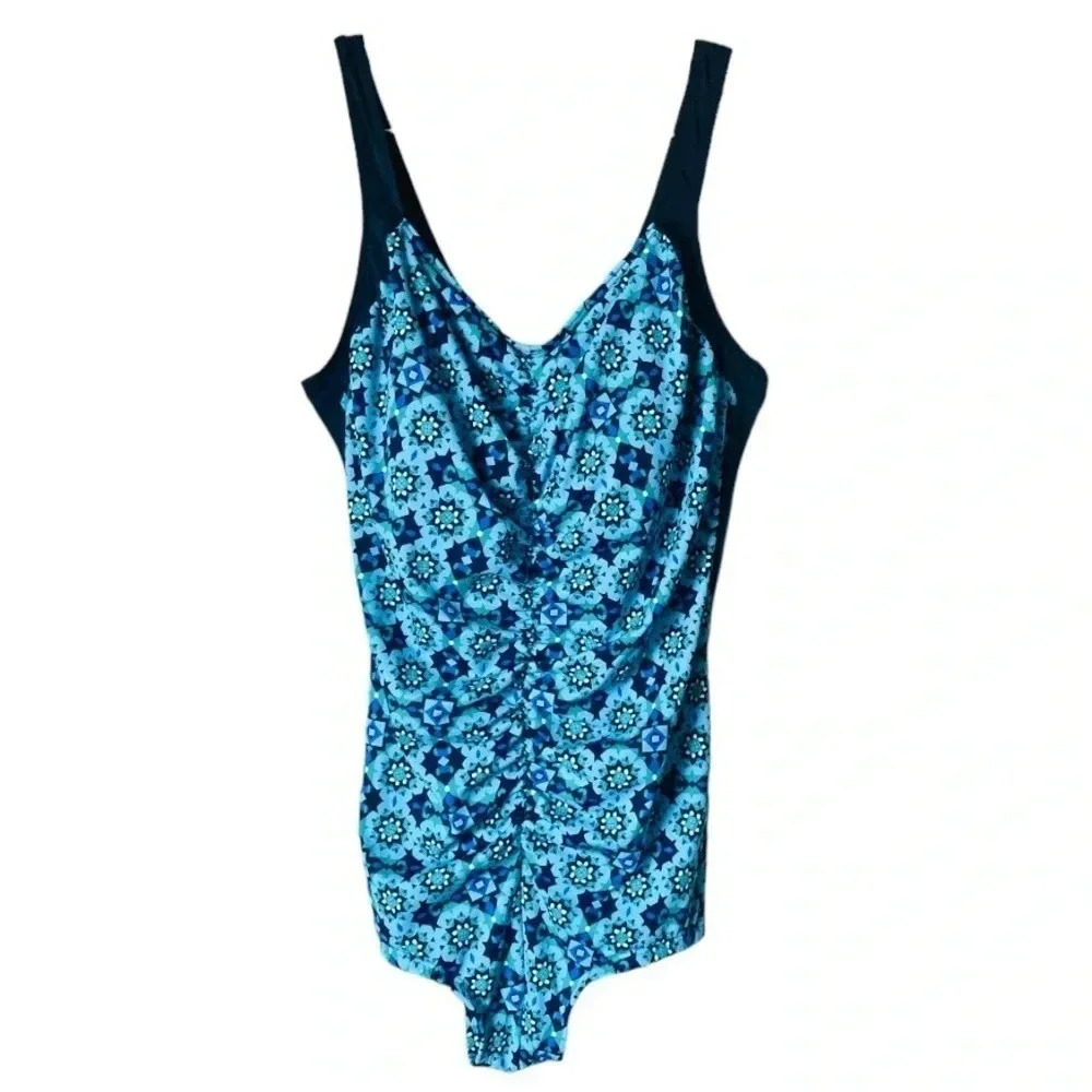 GABAR |Women’s Mixed Floral Print Shirred Front One Piece Swimsuit Plus Size 22W